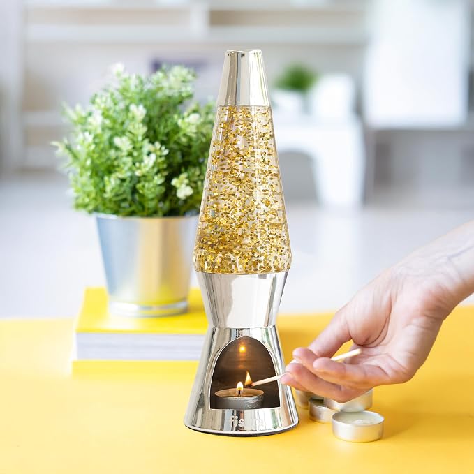 Fisura - Magma lamp with Candle for Adults Without Electricity. Candle lamp, Friendly with the Nature Lamps. Original Gift. 11.4 in x 3.3 in (Candles not Included) (Glitter)
