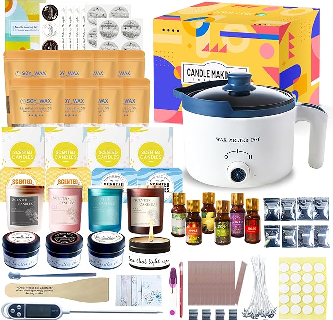 KQU Candle Making Starter Kit with Glass Jars for Adults, Home DIY Complete Scented Candle Maker Set with Electric Wax Melter to Make Your Own Candles