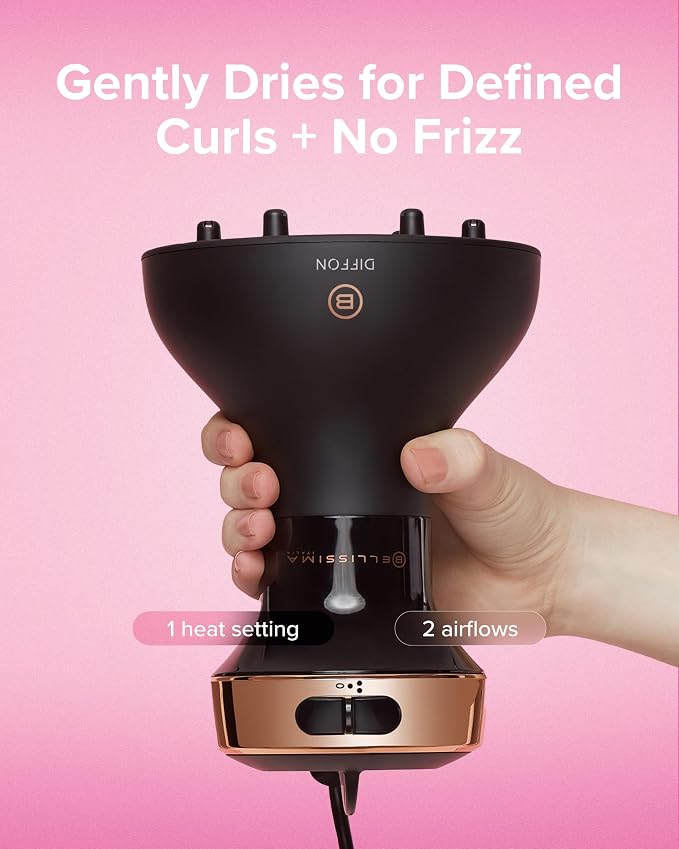 Bellissima Diffon Ceramic Diffuser Hair Dryer for Curly Hair - 2-in-1 Blow Dryer with Diffuser - Reduces Frizz, Defines Curls, Volumizes - Lightweight, Compact, Easy Hold Handle