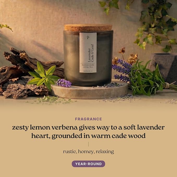 Aspen & Oak Luxury Beeswax Candle 16oz - Long Burning Pure Beeswax Candles, Non Toxic, Natural, Clean, Essential Oil Scented Organic Candles, Home Decor & Gifts - Lavender Cade & Leaf