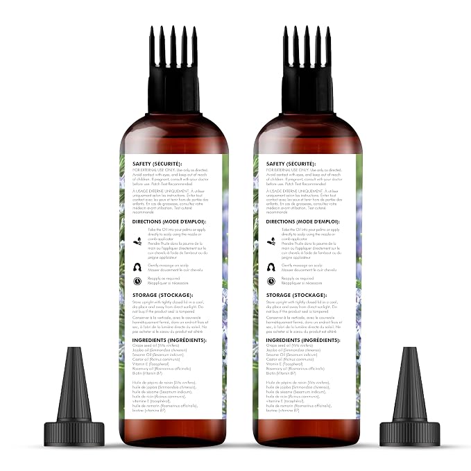 Majestic Pure 100% Pure Rosemary Oil For Hair Growth - Strengthening, Nourishing, Volumizing - Infused with Biotin Oil, Jojoba Oil & Castor Oil - Non GMO Verified - 6.7 Fl Oz (Pack of 2)