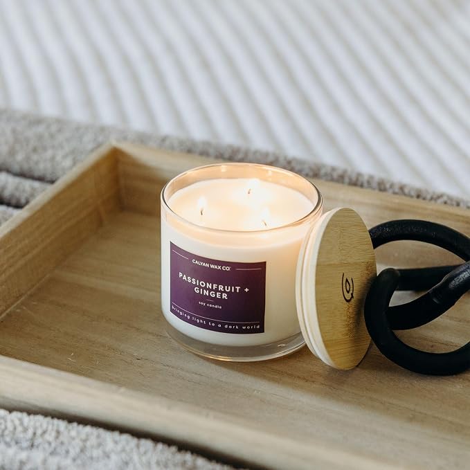 Calyan Wax Co. Passionfruit & Ginger 3 Wick Scented Candle - 43 Hour Burn - Luxury 3 Wick Soy Candles - Clean Soy Wax Candles - Long Lasting Large Glass Jar Candle for Home - 14.9oz