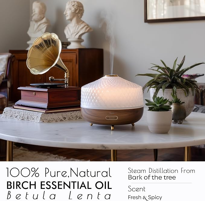 Organic Birch Essential Oil | 100% Pure Betula lenta Bark Oil with Fresh Sweet Woody Aroma | for Diffuser, Candle Making & DIY Aromatherapy Blends, 0.34 fl oz