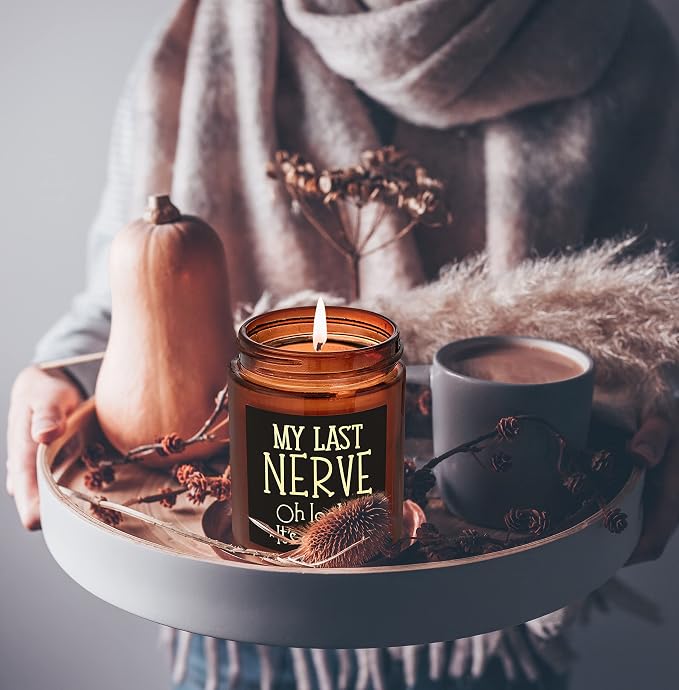 Funny Gifts for Women Men - My Last Nerve Candle - Fun Fathers Day Gift for Dad Husband Coworker Friends - Birthday Gift for Her Wife Sister Daughter Bestie - Relax Stress Relief Soy Candle