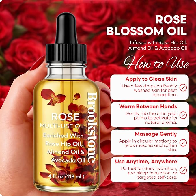 Brookstone Rose Multi-Use Essential Oil - Soothing Aromatherapy & Skincare Oil - Floral Rose Scent