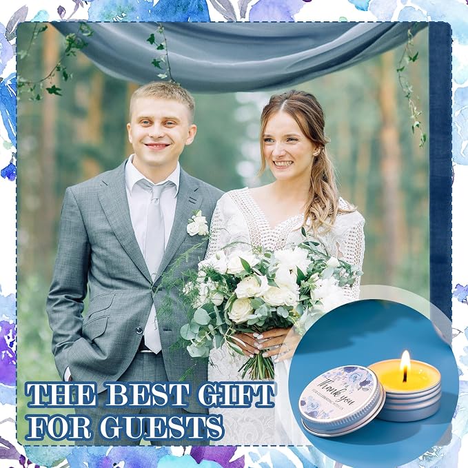 MTLEE 50 Pcs Wedding Candles Gift Favors for Guests 1 Oz Lavender Scented Soy Wax Aromatherapy Candle Favors for Bridal Shower Rustic Wedding Party Guests (Blue Rose)