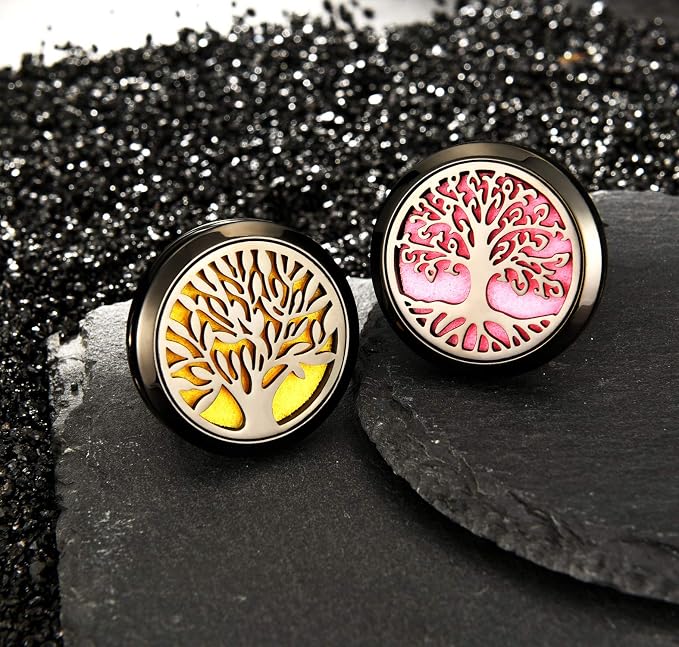 Tatuo 2 Pieces 316l Car Aromatherapy Essential Oil Diffuser Air Freshener Vent Clip with 48 Felt Pad Gift for Women Men Birthday Mother's Day(Tree Patterns)