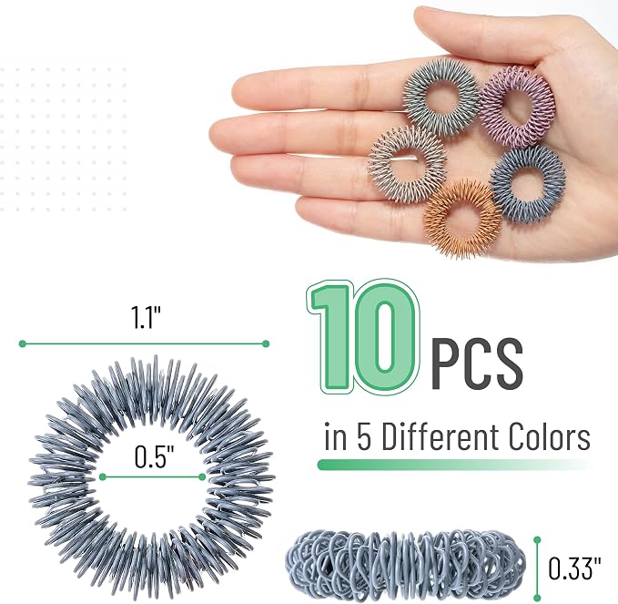 Mr. Pen- Spiky Sensory Rings, 10 Pack, Morandi | Stress Relief Fidget Sensory Toys, Fidget Ring for Anxiety, Massager, Individuals with BFRB, ADHD and Attention Disorder
