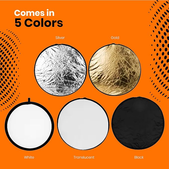 PhotoTrust Mini 5 in1 Pocket Reflector-Super Portable Reflector 12"/30cm Collapsible Multi-Disc Photography Light Reflector Diffuser-Silver/Gold/Black/White/Translucent for Studio/Macro Photography