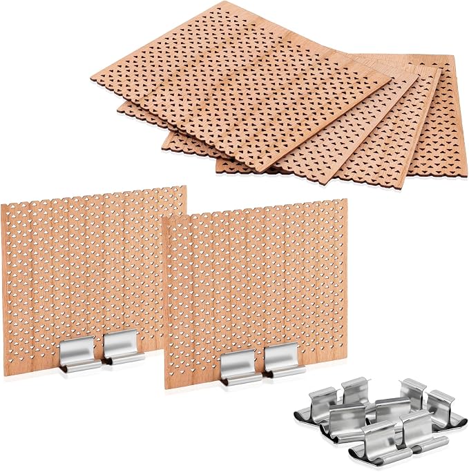 6 Set Large Wood Candle Wick Grid Design Large Wooden Wick 2.7x2.4inch / 70x60mm (Width*Height), Natural Crackling Wood Wick Core with Iron Stands for Soy Candle Making Candles Supplies