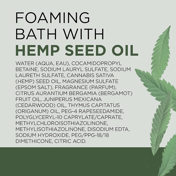 Dr Teal's Foaming Bath with Pure Epsom Salt, Cannabis Sativa Hemp Seed Oil, 34 fl oz (Pack of 2)