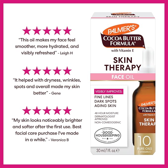 Palmer's Cocoa Butter Formula Moisturizing Skin Therapy Oil for Face with Vitamin E, C & 10 Pure Facial Oils Blend, Rosehip Oil Fragrance, 1 Ounce