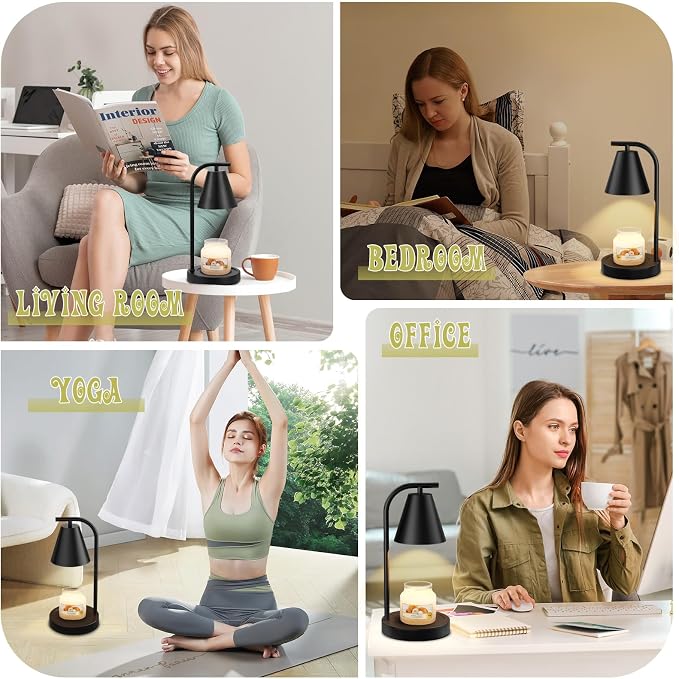Hong-in Candle Warmer Lamp - with Timer & Dimmer, Modern Home Decor House Warming Gifts Wax Melt Warmer for Jar Candles, Cozy Birthday Gift for Women Mom (Black)