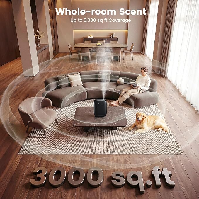 XEITIN Waterless Essential Oil Diffuser - Whole-Home Scent, Cold Air Diffuser Up to 3000sq.ft for Large Home Office Hotel Spa, Adjustable Intensity & Time, App+Panel Control, Quiet Wall Amount, 400ml