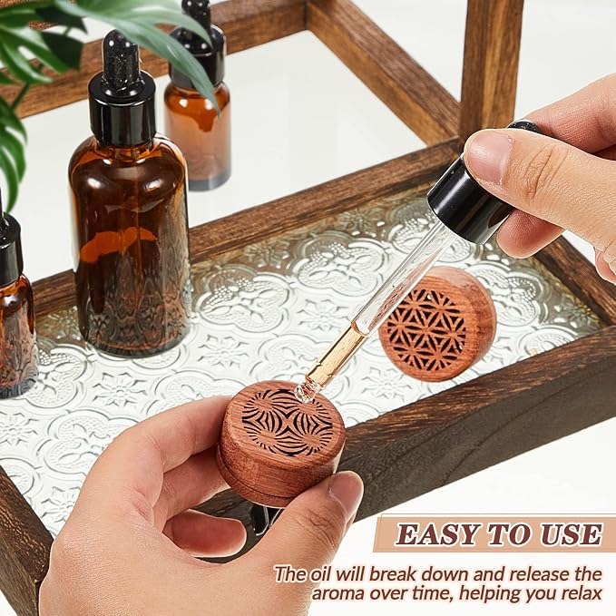 Patelai 4 Pcs Essential Oil Car Aromatherapy Wood Diffuser - Car Freshener Vent Clip Lava Stone Aroma Automobile Diffuser - 2 Styles