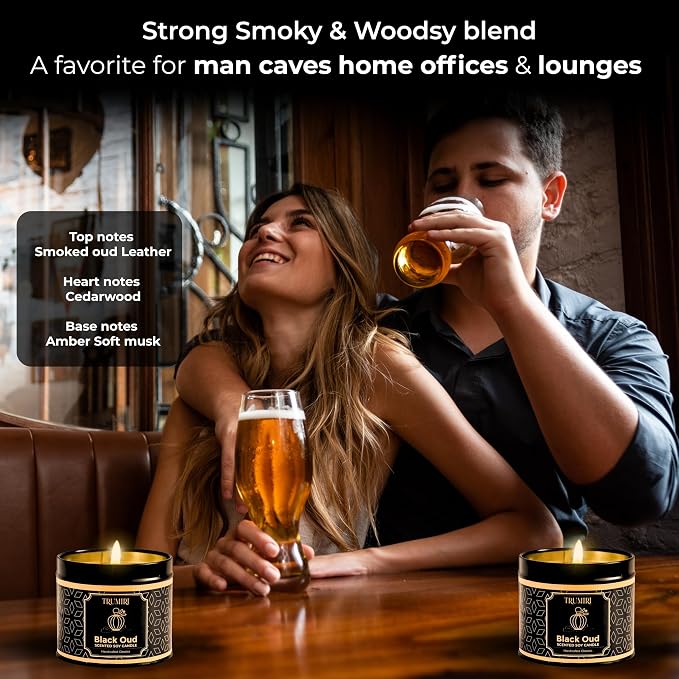 Black Oud Candle Highly Scented Soy Candel Clean Non Toxic Velas Aromáticas Gift for Men Pack of 1 5Oz Decorartive Travel Tin