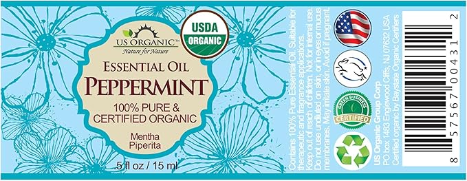 US Organic 100% Pure Peppermint Essential Oil - USDA Certified Organic - 15 ml - w/Improved caps and droppers (More Size Variations Available)