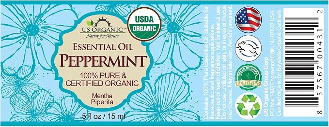 US Organic 100% Pure Peppermint Essential Oil - USDA Certified Organic - 15 ml Pack of 2 - w/Improved caps and droppers (More Size Variations Available)