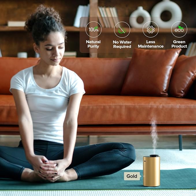 Airversa Waterless Essential Oil Diffuser for Home, Rechargeable and Portable Scent Diffuser with 3 Countdown Timers & Mist Levels for Car Room Studio Office, Scenta Lux Premium Metal Silver