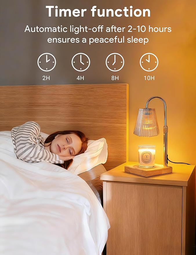 Candle Warmer Lamp with Timer, Dimmable Candle Warmer for Home Decor, Birthday Gifts for Women Mom, Adjustable Height Wax Melt Warmer with 2 Bulbs