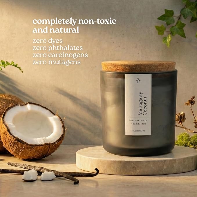 Aspen & Oak Luxury Beeswax Candle, 16oz | Long Burning Pure Beeswax Candles, Non Toxic, Natural, Clean, Essential Oil Scented Organic Candles, Home Decor & Gifts (Mahogany Coconut)