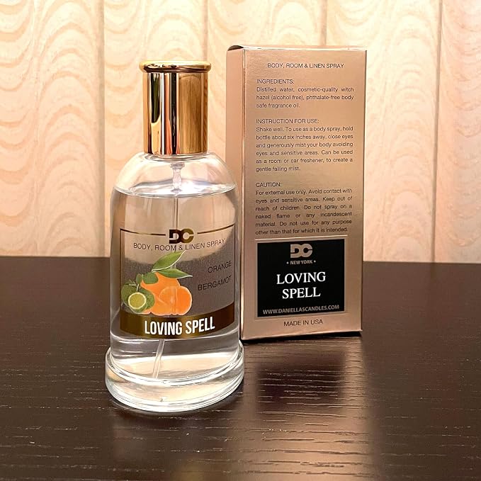 Daniella's Candles Loving Spell Body Room and Linen Spray, Natural Body Mist & Room Spray, Long lasting Fragrance, 100ml/3.4oz