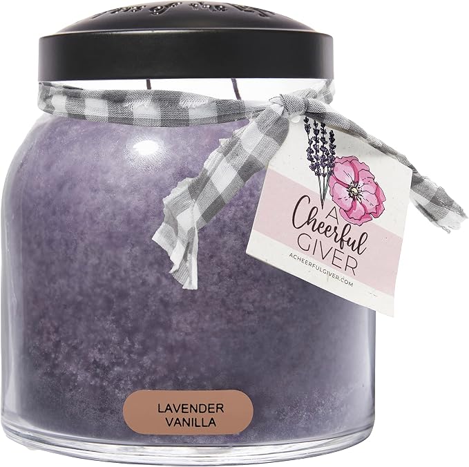 A Cheerful Giver — Lavender Vanilla - 34oz Papa Scented Candle Jar with Lid - Keepers of the Light - 155 Hours of Burn Time, Gift Candle, Violet