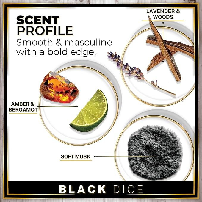 Urban Naturals Car Air Freshener Diffuser 3 Pack - Black Dice Scent, 45+ Days Long Lasting Fragrance, Made in USA, Glass & Wood, Hanging Design + Vent Cip, Easy to Use