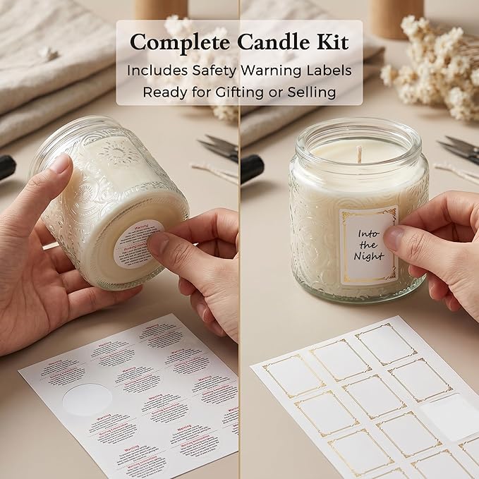 10 oz Multi-color Sun Moon Stars Candle Jars with Metal Lids, 9 Pack | Patented Embossed Design, Includes Wick Centering Devices & Warning Labels, Multiple Color Options