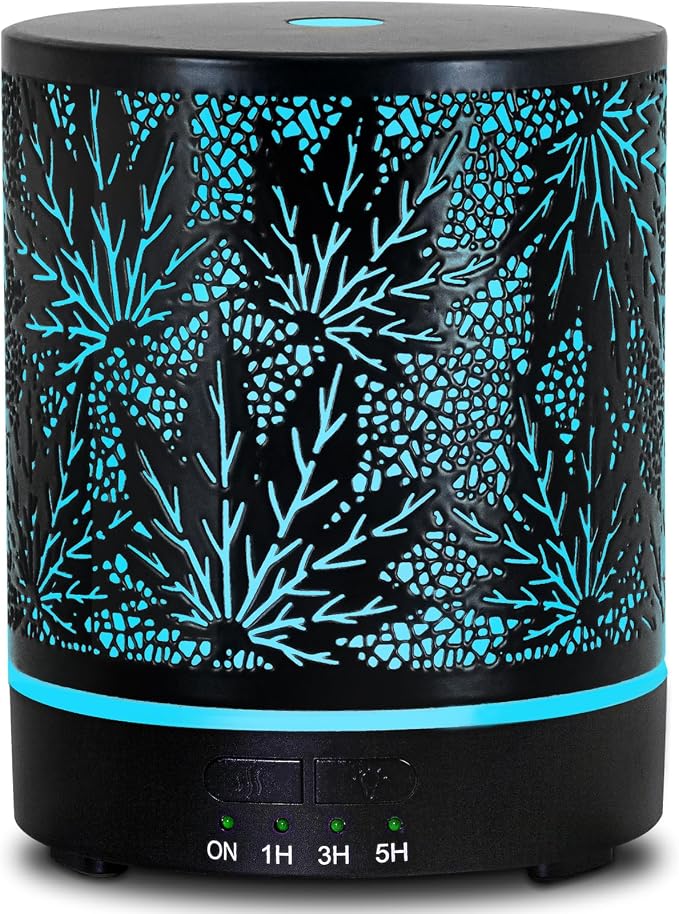 Essential Oil Diffuser Metal Aromatherapy Oil Diffusers for Large Room,Maple Leaf Pattern Ultrasonic Cool Mist Diffuser with Waterless Auto Shut-Off Protection,for Home Office,300ML