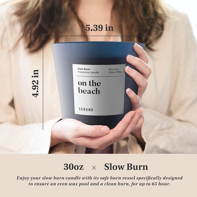 Hidden Label On The Beach Scented Candle, Non Toxic 30oz Large 3-Wick Soy Wax Candle, Up to 120 Hours Slow Burn, Ocean Sea Salt Home Fragrance for Bathroom, Spa Relaxation & Beach Gift