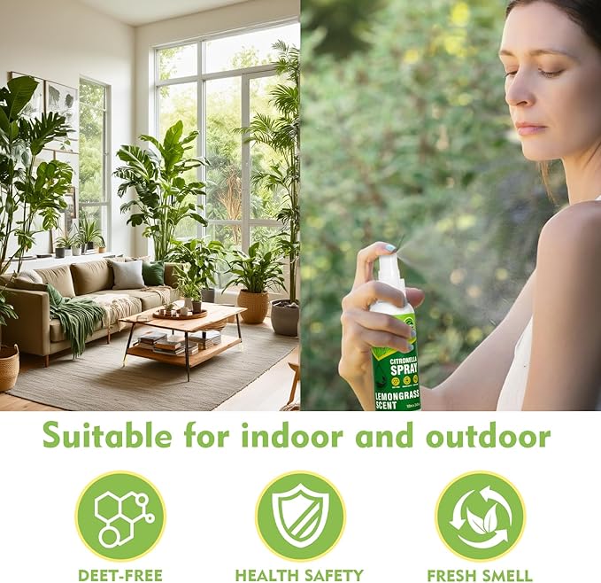 SCENTORINI Citronella Spray with Lemongrass Essential Oil, DEET-Free, 6.76 oz (2 Pack) Air Freshener Mist, Plant-Based for Home, Patio, Outdoor, Courtyard, Camping, Hiking, Traveling, Fishing