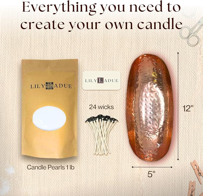 LILY LADUE Sand Candle Kit - 1Lb/16Oz Pearled Candles Sand and Wicks (24) with Copper Holder, Unscented Aroma Beads, Reusable Pearled Candle Wax for DIY Home Kit, Powder Beads Refill Available