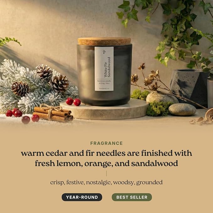 Aspen & Oak Luxury Beeswax Candle 16oz - Long Burning Pure Beeswax Candles, Non Toxic, Natural, Clean, Essential Oil Scented Organic Candles, Home Decor & Gifts - White Fir Sandalwood