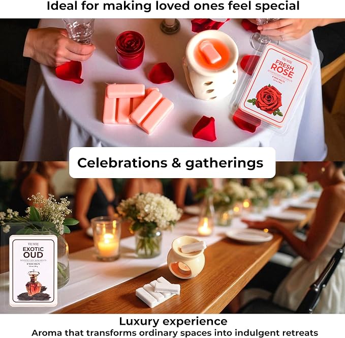 TRUMIRI Scented Wax Melts Variety Pack Exotic Oud|Fresh Rose|Eucalyptus Lime|Jasmine - Made with Non Toxic Soy Wax and Essential Oils - Long Lasting Strong Scent Pet Safe Candle Wax Cubes for Warmers