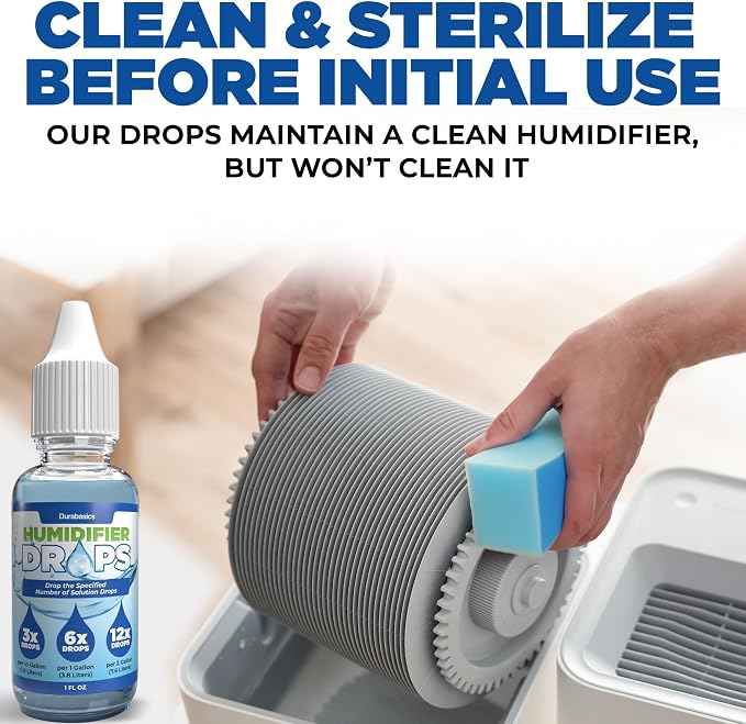 Durabasics [2 Pack] Humidifier Drops for Cleaning - Food Grade Humidifier Cleaner Slows Buildup & Scaling - Cleans & Deodorizes Water - Suitable for All Models - 200+ Day Supply - Made in USA