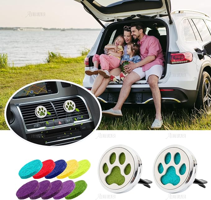 AUEAR, Dog Paw Car Diffuser Vent Clip - 30mm Aromatherapy Essential Oil Car Diffuser Vent Clips with 10 Refill Pads