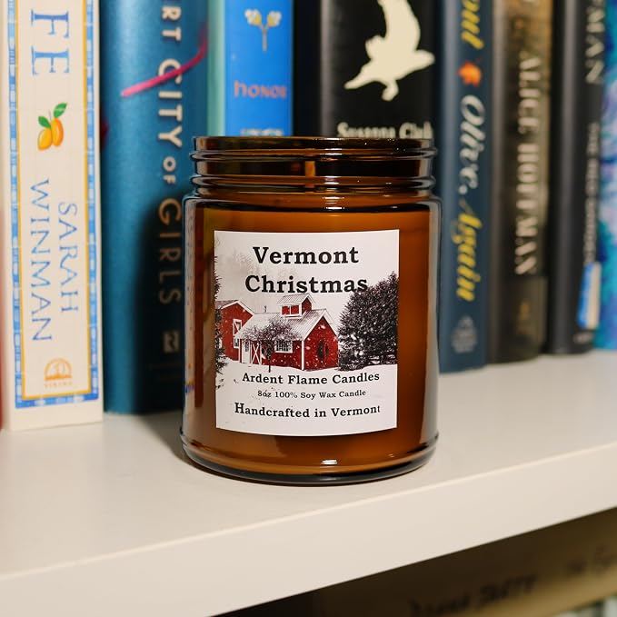 Candles | Vermont Christmas | 100% Natural Soy Wax Candle for Home Decor | Highly Scented | Premium Fragrance | Handmade in Vermont, USA | 8 oz | Long Lasting | Gift for Women and Men