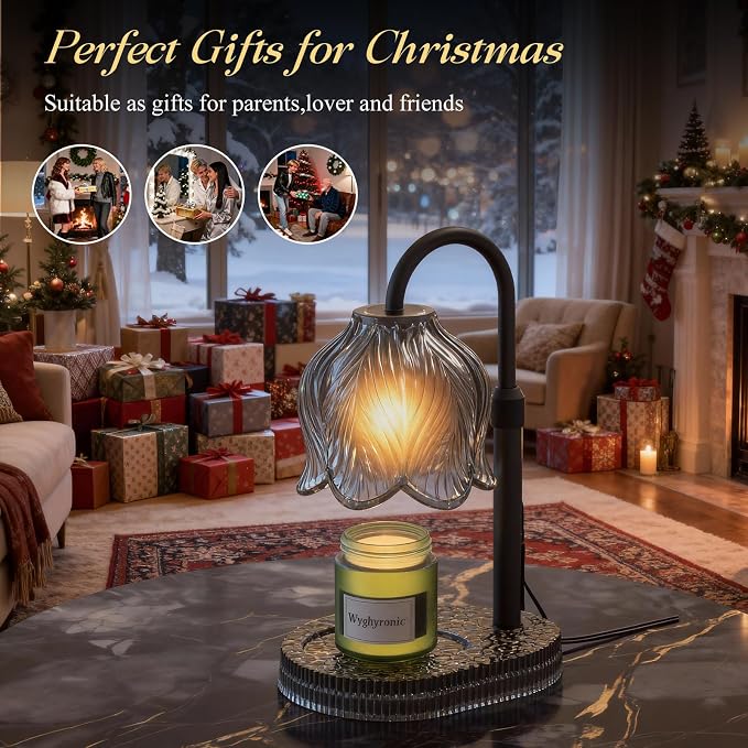 Candle Warmer Lamp with Adjustable Height - Flameless 4-Level Dimmable Wax Warmer, Timer Function & Stylish Design in Multiple Colors (Black)