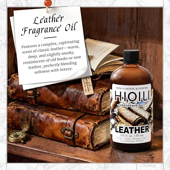 HIQILI Leather Fragrance Oil, Men's Scent, for Car Air Freshener Use, Soap, Candle, and Long-Lasting Perfume Making - 5.07 Fl Oz