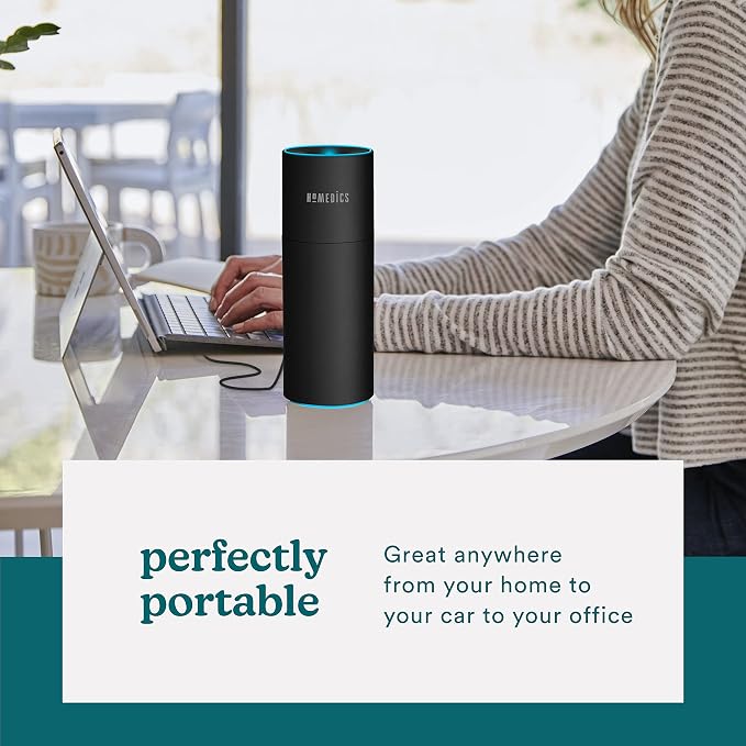 Homedics Portable Humidifier - Small Air Humidifiers for Bedroom, Plants, Office, Travel - Cool Mist Humidifiers, Color-Changing Accent Light, 2 Mist Settings, Matte Black