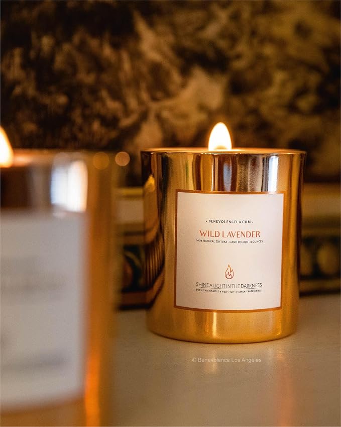 Benevolence LA Premium Wild Lavender Scented Candle – Long-Lasting, 45-Hour Burn – Luxury Natural Soy Wood Wick Candle for Home – Aromatherapy & Room Decor – 8oz