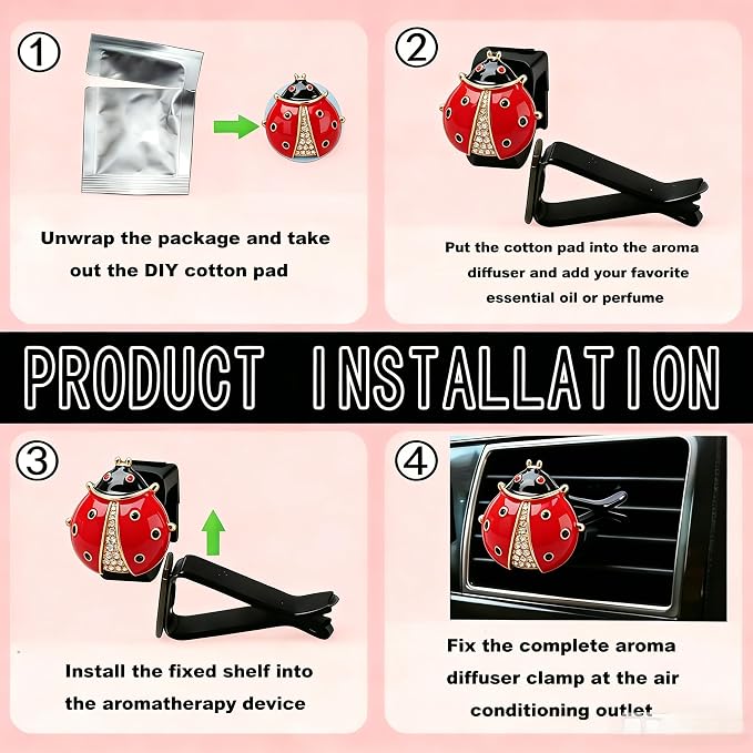 Ladybug Car Air Freshener Clip, Rhinestone Vent Decor | DIY drift car air freshener with bling ladybug. Car accessories for vent, refillable car fresheners for women.