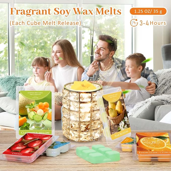 STRN Wax Melts, Soy Wax Cubes 6 Scents Cucumber Melon, Coconut Beach, Pear Blossom, Energizing Citrus, Summer Scented Long-Lasting Home Fragrance for Wax Warmers, Yoga, 1.25 OZ * 6 Packs