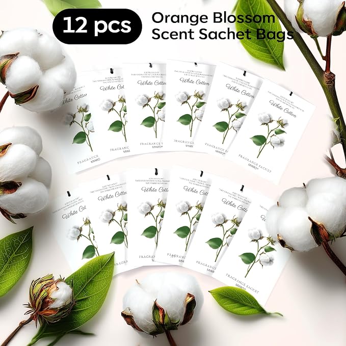 MYARO 12 Packs Scent Sachets for Closet Clothes Storage - White Cotton Fragrance Long Lasting Home Air Freshener Odor Deodorizer