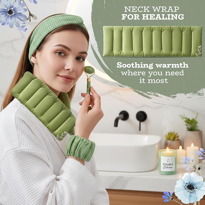 Birthday Gift Set for Women, Self Care Gift Baskets for Women with Neck Wrap, Spa Head Band & Bracelet, Face Roller, Gua Sha, Face Scrubbers, Aromatic Candle and Healing Stone Bracelet, Self Care Kit.