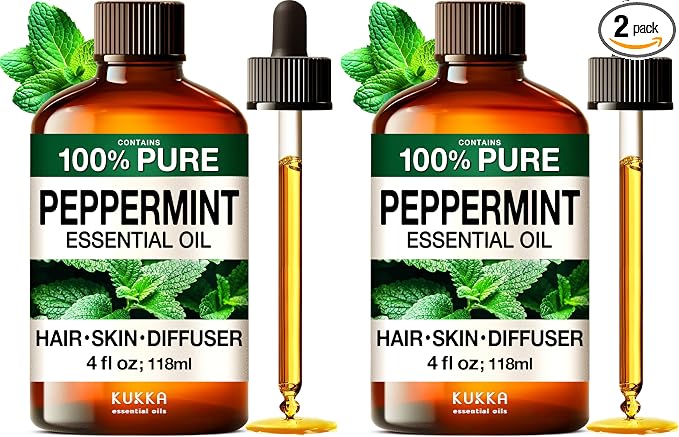 KUKKA Peppermint Essential Oils - 4 Fl Oz - for Hair, Skin, Diffuser, Aromatherapy & DIY Soap Making Scent (Pack of 2)