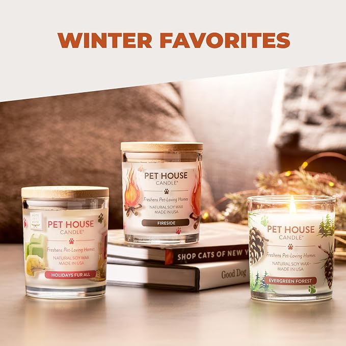 One Fur All Pet House Candle 2 Pack - Plant-Based/Soy - Clean Burning Scented, Long Lasting Pet Odor Candle for Home - Vanilla Sandalwood