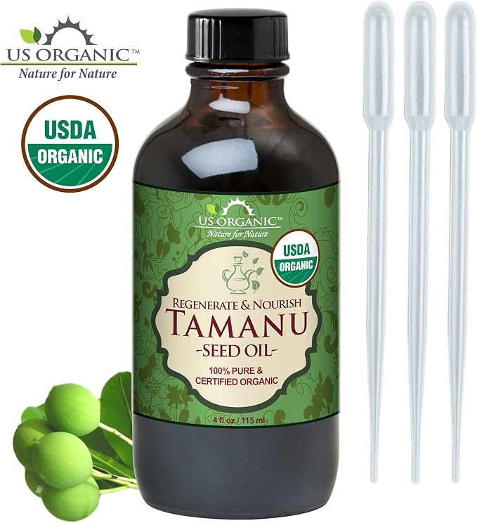US Organic Tamanu Oil, USDA Certified Organic, 100% Pure Virgin Cold Pressed Unrefined, Dark Green Color, Sourced from Southeast Asia_Improved Cap_4oz (115 ml)