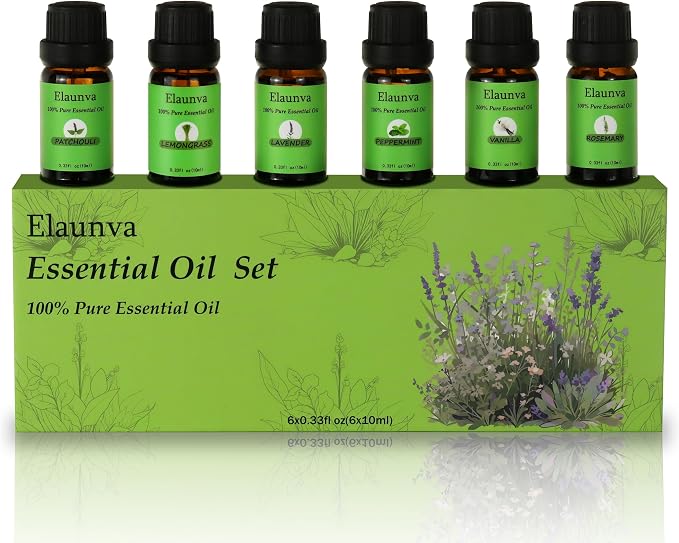 Essential Oils Set,100% Pure Natural,(Peppermint/Patchouli/Rosemary/Lemongrass/Vanilla/Lavender),for Aromatherapy and Home Fragrance,Spring Aroma Therapy Oil,Gift (0.33Fl Oz*6, Grass Set)
